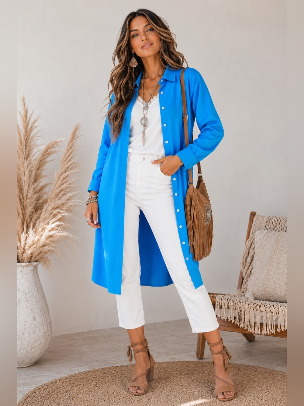 Susan Graver PURE Linen Blend Button Front Duster Jacket 2X NIP Moto Blue - A6